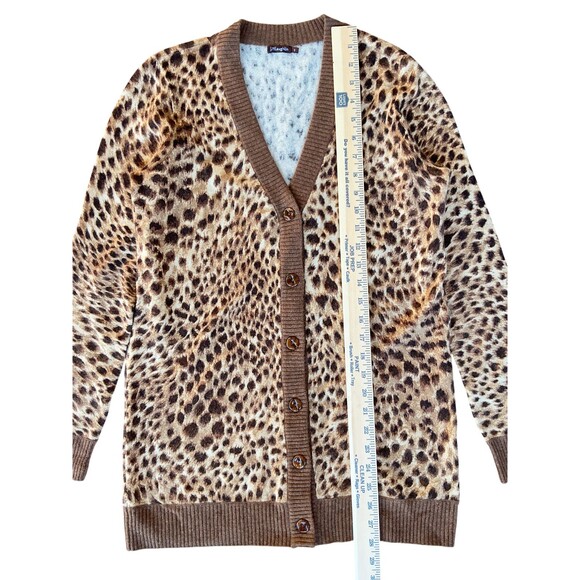 J. Mclaughlin Cashmere Cardigan Sweater Womens sz S Leopard Animal Print V-Neck - Picture 11 of 11